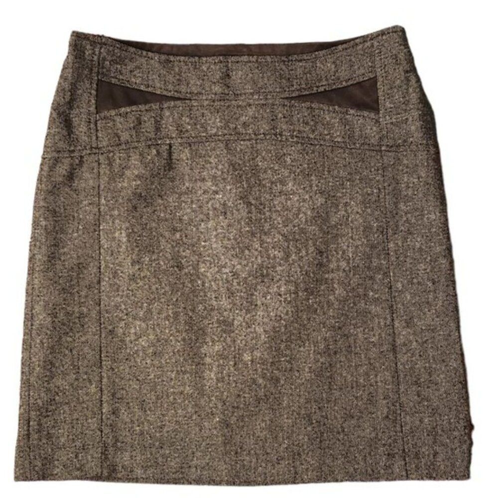 Dalia Collection Pencil Skirt Wool Blend Lined Brown w/ White Womens Size 6
